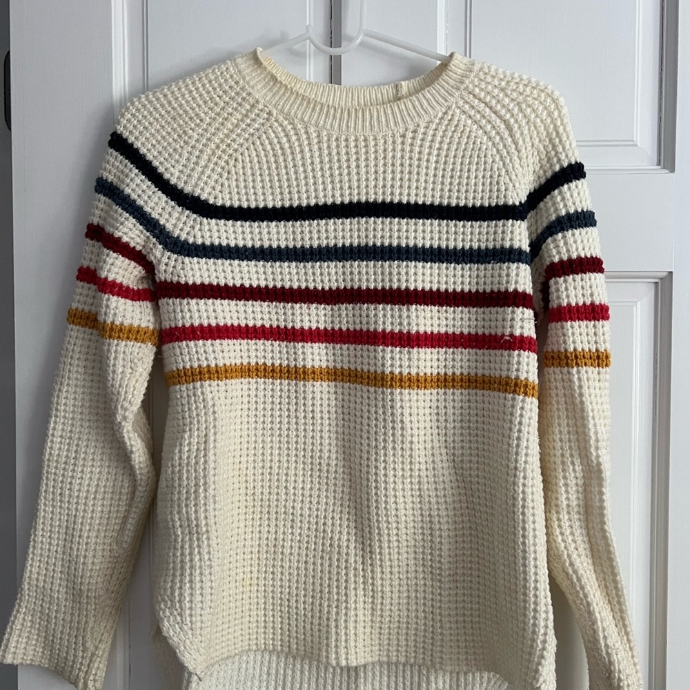 Marine Layer Cream Sweater with Multicolor Stripes